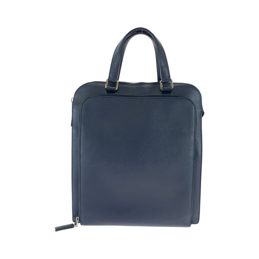 18315
PRADA プラダ サフィアーノ 三角ロゴプレート ネイビー シルバー金具 レザー VR0081 ビジネスバッグ トートバッグ  レディース ABP70