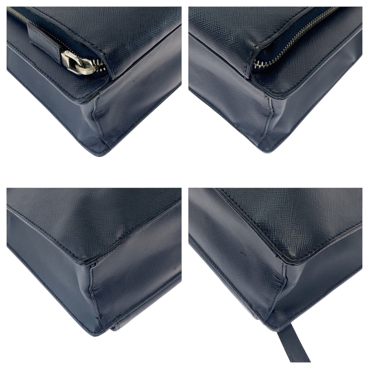 18315
PRADA プラダ サフィアーノ 三角ロゴプレート ネイビー シルバー金具 レザー VR0081 ビジネスバッグ トートバッグ  レディース ABP70