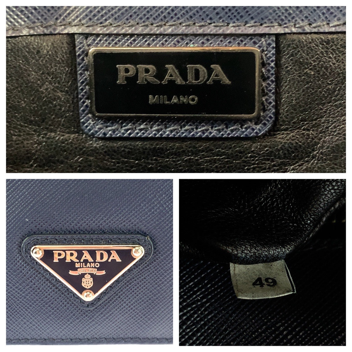 18315
PRADA プラダ サフィアーノ 三角ロゴプレート ネイビー シルバー金具 レザー VR0081 ビジネスバッグ トートバッグ  レディース ABP70