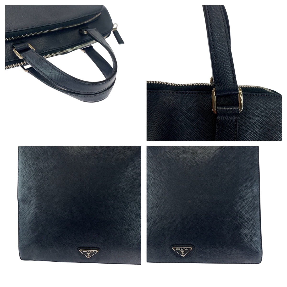 18315
PRADA プラダ サフィアーノ 三角ロゴプレート ネイビー シルバー金具 レザー VR0081 ビジネスバッグ トートバッグ  レディース ABP70