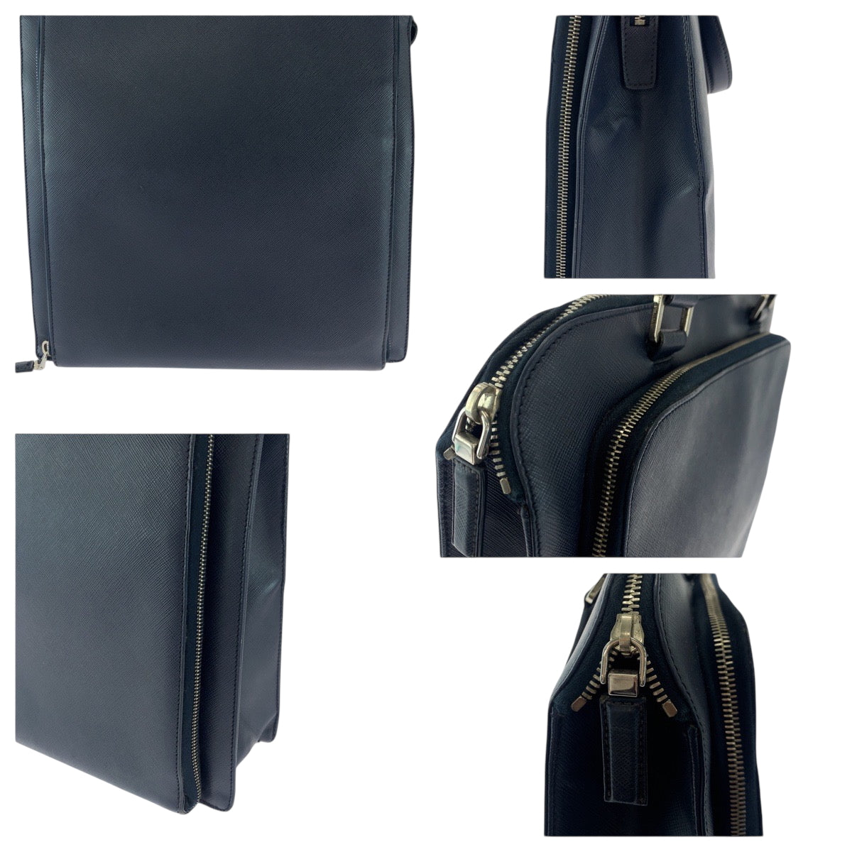 18315
PRADA プラダ サフィアーノ 三角ロゴプレート ネイビー シルバー金具 レザー VR0081 ビジネスバッグ トートバッグ  レディース ABP70