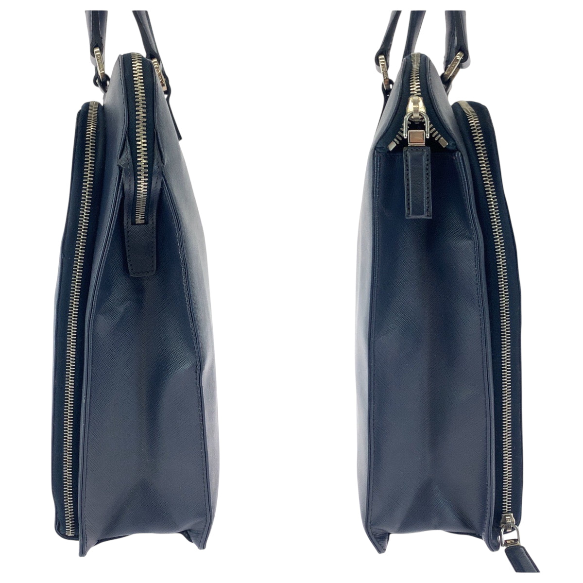 18315
PRADA プラダ サフィアーノ 三角ロゴプレート ネイビー シルバー金具 レザー VR0081 ビジネスバッグ トートバッグ  レディース ABP70