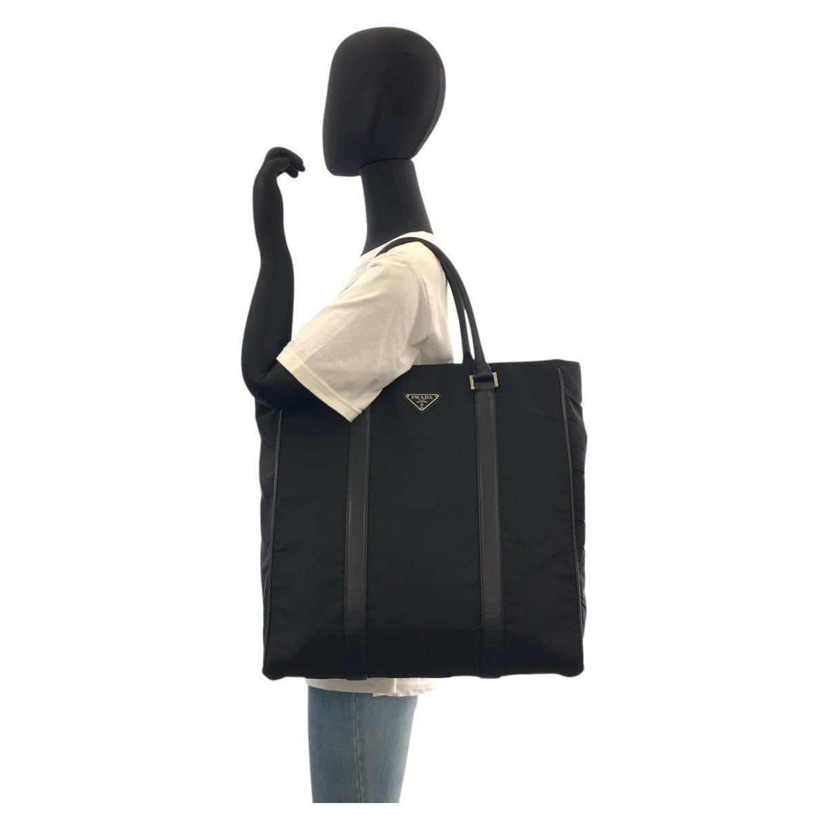 18316
PRADA プラダ テスート 三角ロゴプレート サフィアーノレザー ブラック 黒 シルバー金具 ナイロン / レザー トートバッグ ショルダーバッグ ビジネスバッグ  メンズ A68