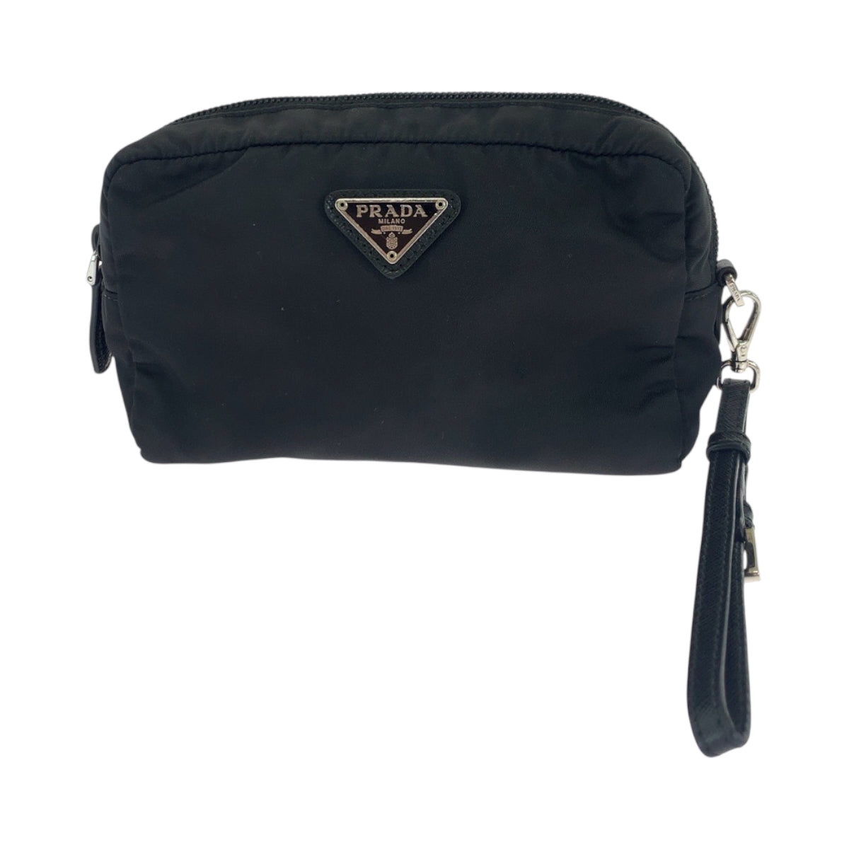 18317
PRADA Tessuto Triangle Logo Plate Black Silver Hardware Nylon Pouch Cosmetic Pouch Women's