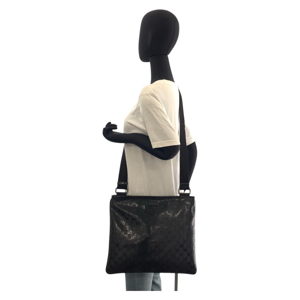 18319
GUCCI グッチ GGインプリメ ブラック 黒 シルバー金具 PVC 201446 ショルダーバッグ メッセンジャーバッグ レディース A67