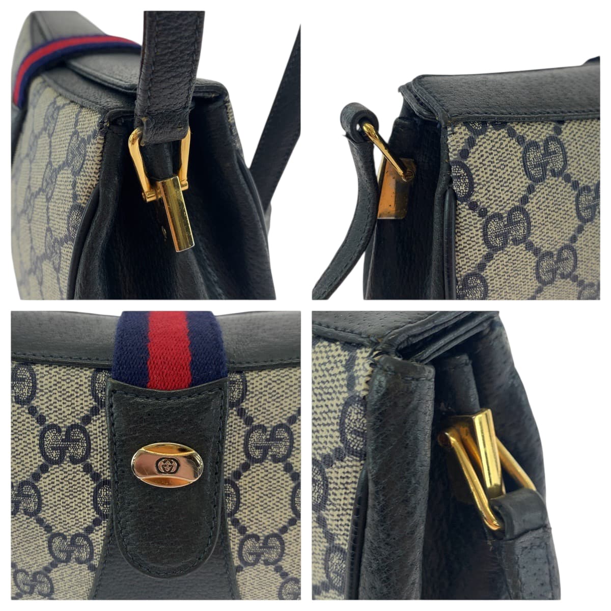 18322
GUCCI グッチ ヴィンテージ オールドグッチ シェリーライン ネイビー グレー ゴールド金具 GGスプリームキャンバス 66 02 024 ショルダーバッグ ポシェット レディース AB40