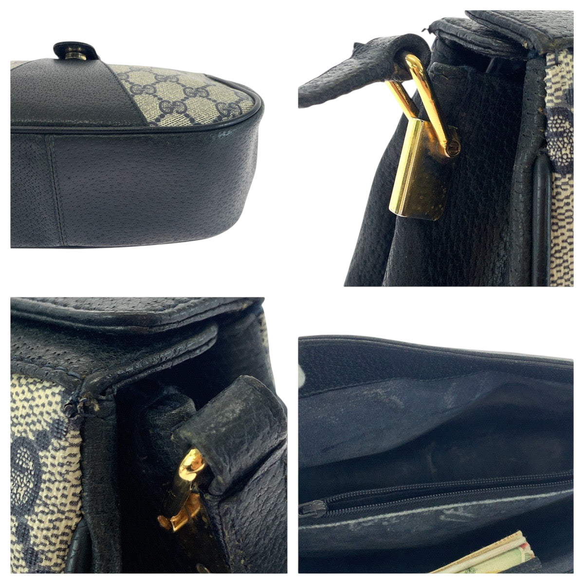 18322
GUCCI グッチ ヴィンテージ オールドグッチ シェリーライン ネイビー グレー ゴールド金具 GGスプリームキャンバス 66 02 024 ショルダーバッグ ポシェット レディース AB40