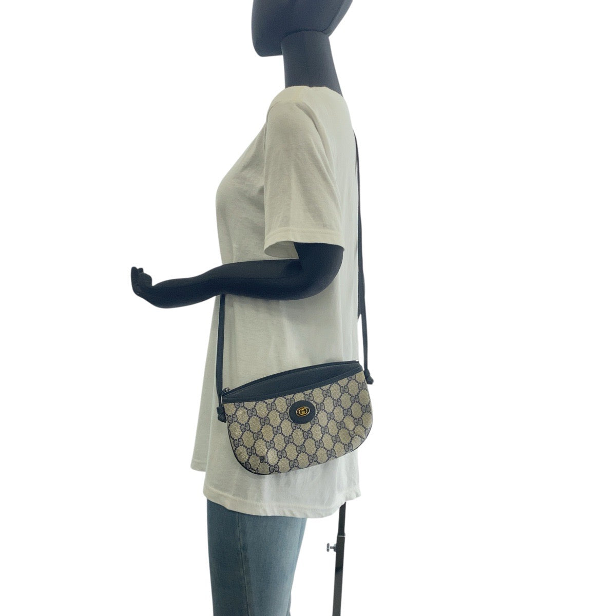 18323
GUCCI グッチ オールドグッチ グレー ネイビー GGスプリームキャンバス / レザー 904 02 020 ショルダーバッグ ポシェット  レディース AB33