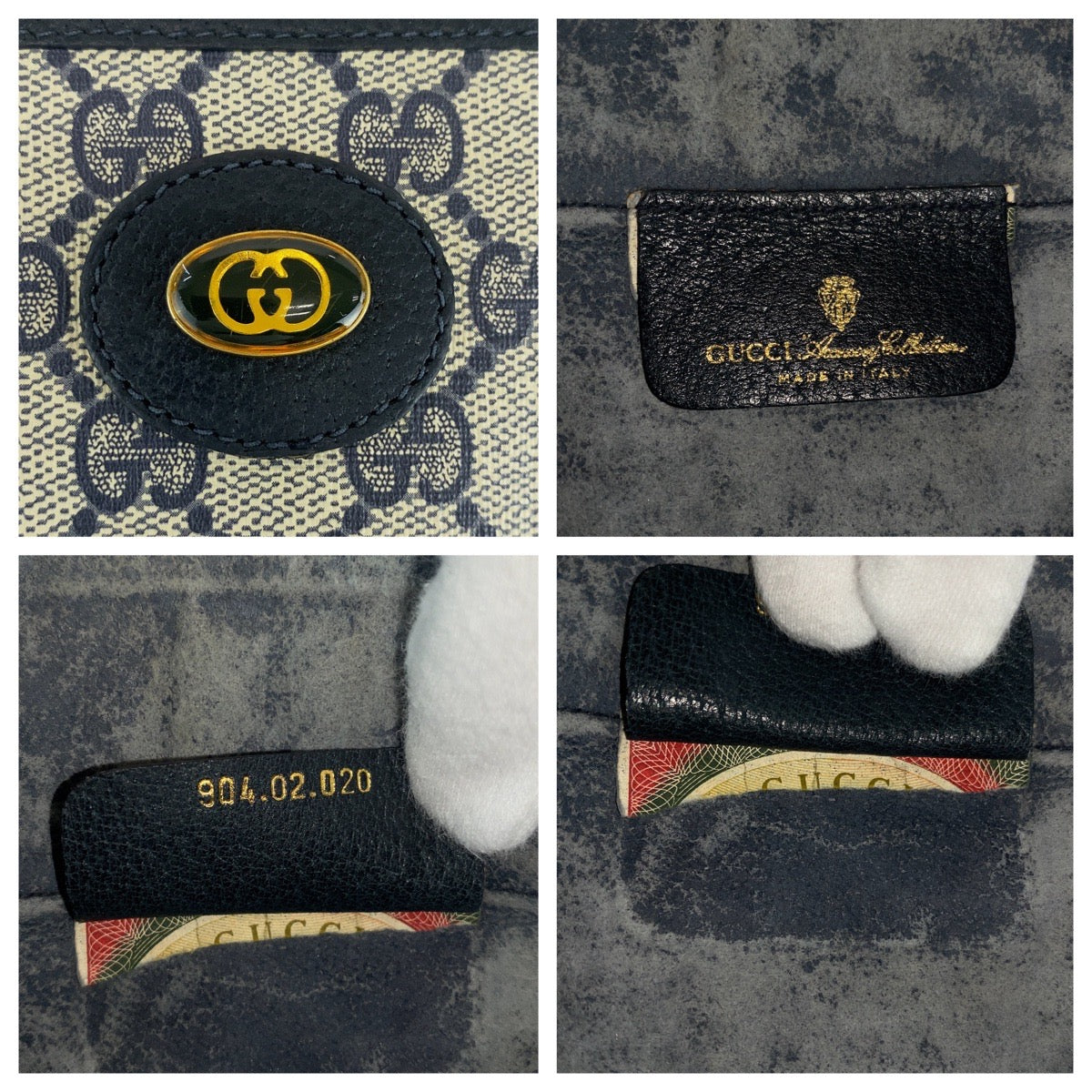 18323
GUCCI グッチ オールドグッチ グレー ネイビー GGスプリームキャンバス / レザー 904 02 020 ショルダーバッグ ポシェット  レディース AB33