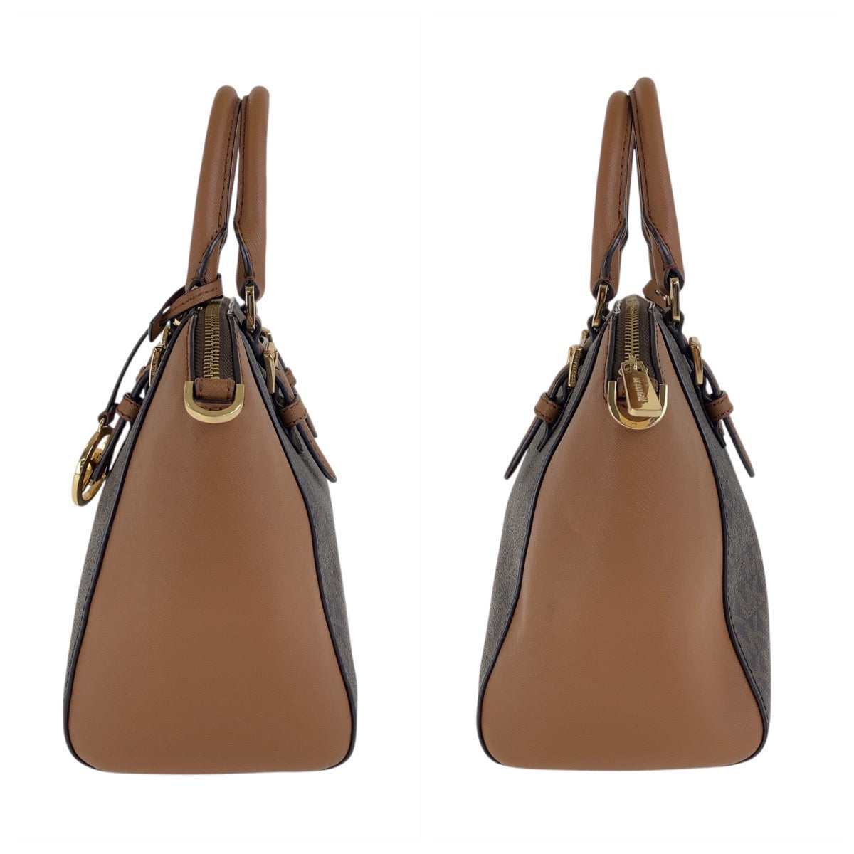 18331
Michael Kors マイケルコース MKシグネチャー シアラ ブラウン ゴールド金具 PVC / レザー ハンドバッグ  レディース ABP16