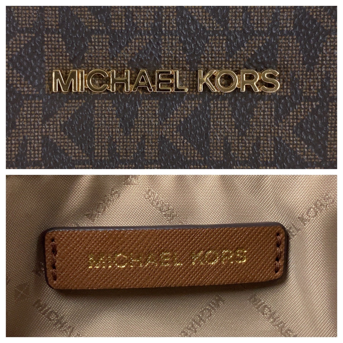 18331
Michael Kors マイケルコース MKシグネチャー シアラ ブラウン ゴールド金具 PVC / レザー ハンドバッグ  レディース ABP16