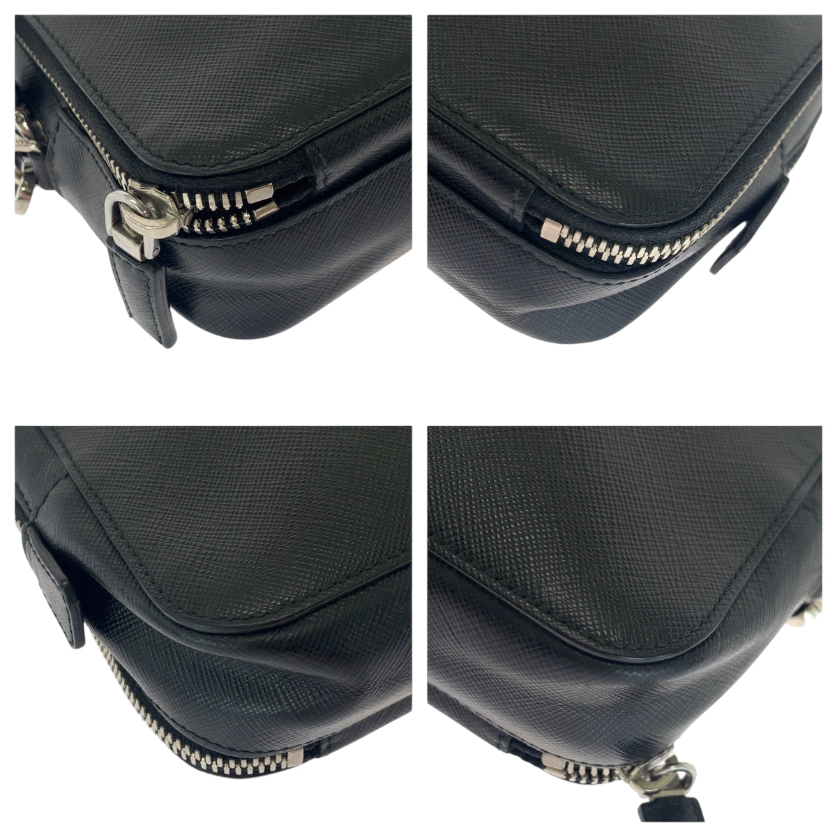 18334
PRADA プラダ サフィアーノレザー ロゴ ブラック 黒 シルバー金具 レザー クラッチバッグ セカンドバッグ  メンズ ABP41