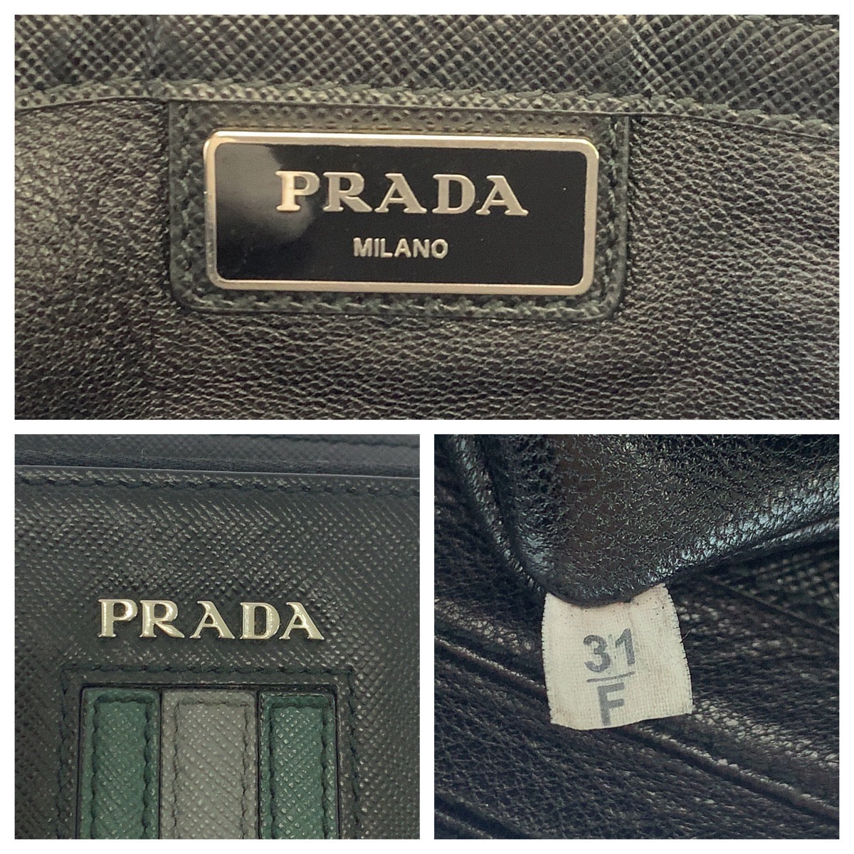 18334
PRADA プラダ サフィアーノレザー ロゴ ブラック 黒 シルバー金具 レザー クラッチバッグ セカンドバッグ  メンズ ABP41