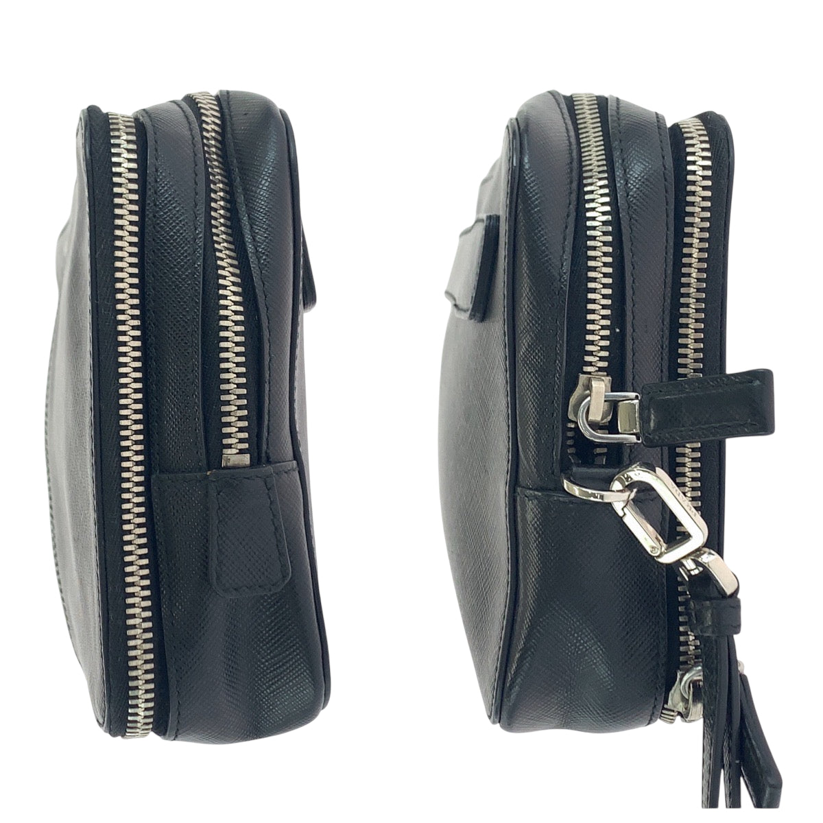 18334
PRADA プラダ サフィアーノレザー ロゴ ブラック 黒 シルバー金具 レザー クラッチバッグ セカンドバッグ  メンズ ABP41