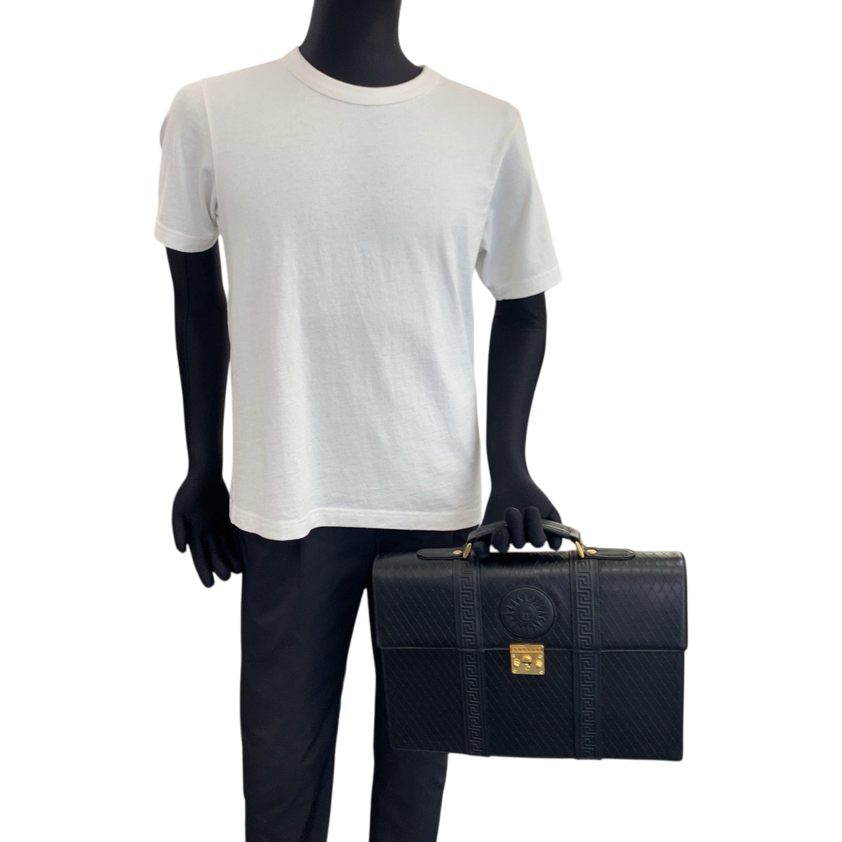 18335
Gianni Versace ジャンニ ヴェルサーチ ヴィンテージ サンバースト ブラック 黒 ゴールド金具 レザー ビジネスバッグ ブリーフケース ハンドバッグ  メンズ A77