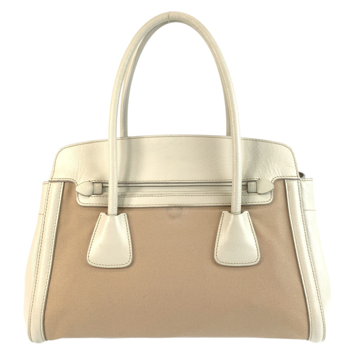 18337
PRADA プラダ ベージュ ホワイト ゴールド金具 キャンバス / レザー ハンドバッグ トートバッグ ショルダーバッグ 2way  レディース