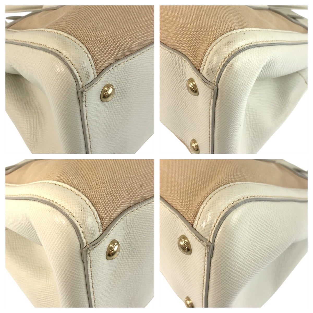 18337
PRADA プラダ ベージュ ホワイト ゴールド金具 キャンバス / レザー ハンドバッグ トートバッグ ショルダーバッグ 2way  レディース
