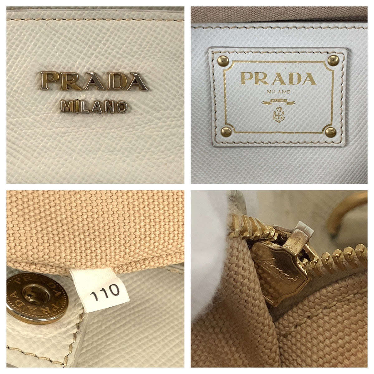 18337
PRADA プラダ ベージュ ホワイト ゴールド金具 キャンバス / レザー ハンドバッグ トートバッグ ショルダーバッグ 2way  レディース