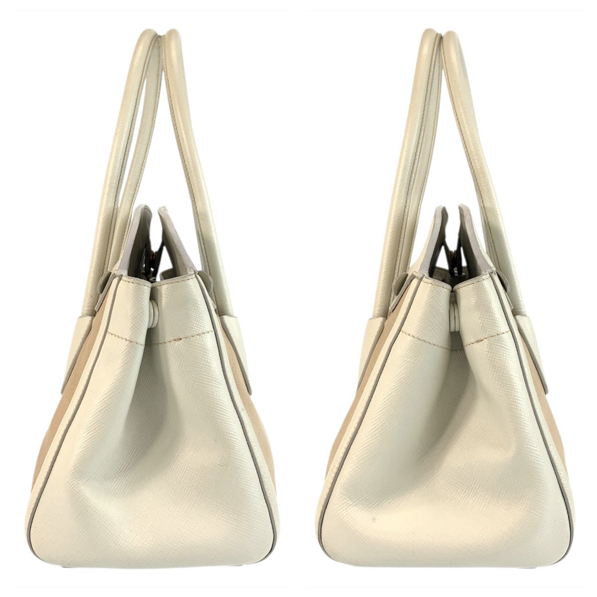 18337
PRADA プラダ ベージュ ホワイト ゴールド金具 キャンバス / レザー ハンドバッグ トートバッグ ショルダーバッグ 2way  レディース