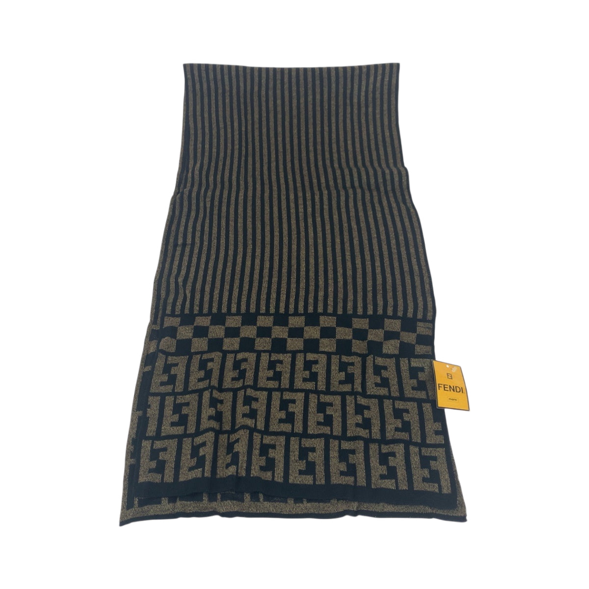 18339
FENDI フェンディ ズッカ ブラウン ブラック ウール マフラー ストール  レディース