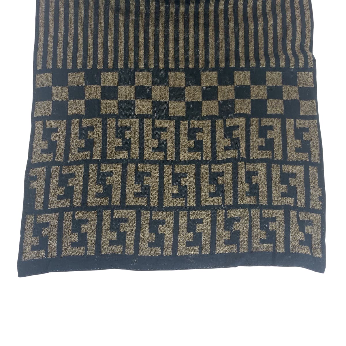 18339
FENDI フェンディ ズッカ ブラウン ブラック ウール マフラー ストール  レディース