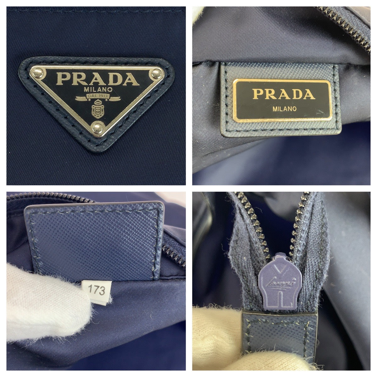 18348
PRADA プラダ テスート 三角ロゴプレート ネイビー シルバー金具 ナイロン トートバッグ ショルダーバッグ 2way レディース A54