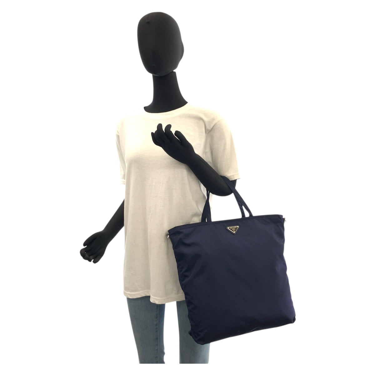 18348
PRADA プラダ テスート 三角ロゴプレート ネイビー シルバー金具 ナイロン トートバッグ ショルダーバッグ 2way レディース A54