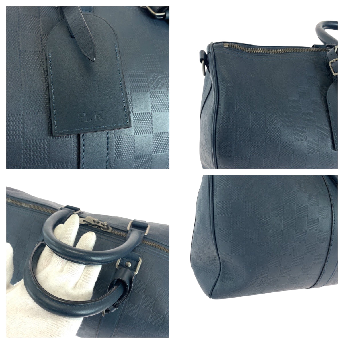 18349
LOUIS VUITTON ルイヴィトン ダミエ アンフィニ キーポル45 バンドリエール 男女兼用 ネイビー シルバー金具 レザー N41290 ボストンバッグ ハンドバッグ  メンズ ABP190