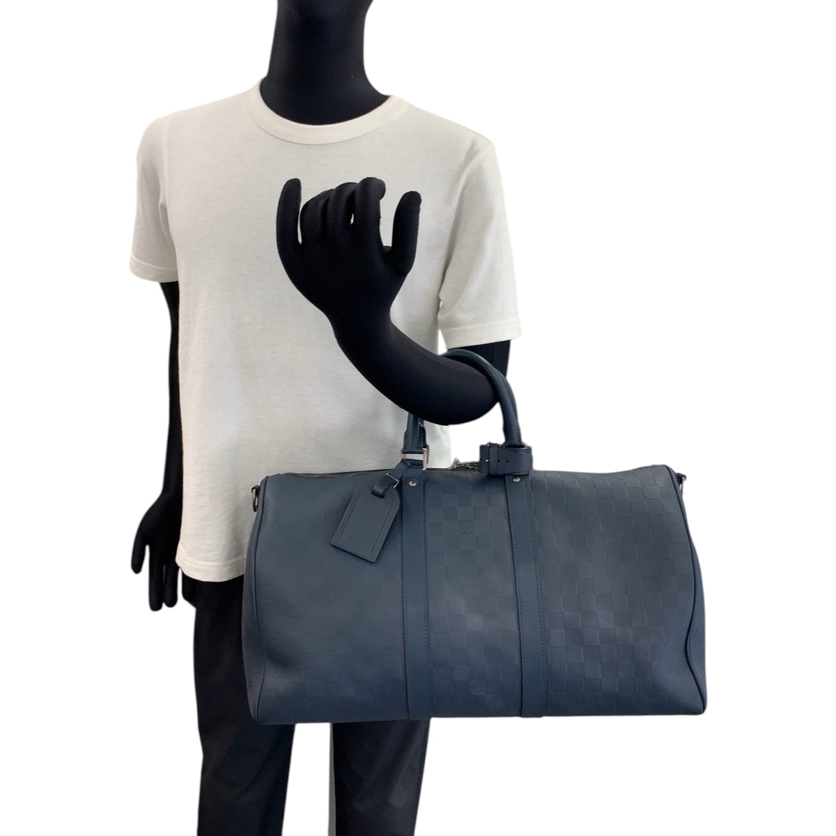18349
LOUIS VUITTON ルイヴィトン ダミエ アンフィニ キーポル45 バンドリエール 男女兼用 ネイビー シルバー金具 レザー N41290 ボストンバッグ ハンドバッグ  メンズ ABP190