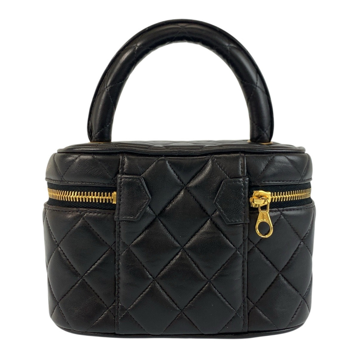 18350
CHANEL シャネル ヴィンテージ マトラッセ ブラック 黒 ゴールド金具 ラムスキン ハンドバッグ バニティバッグ レディース ABP98