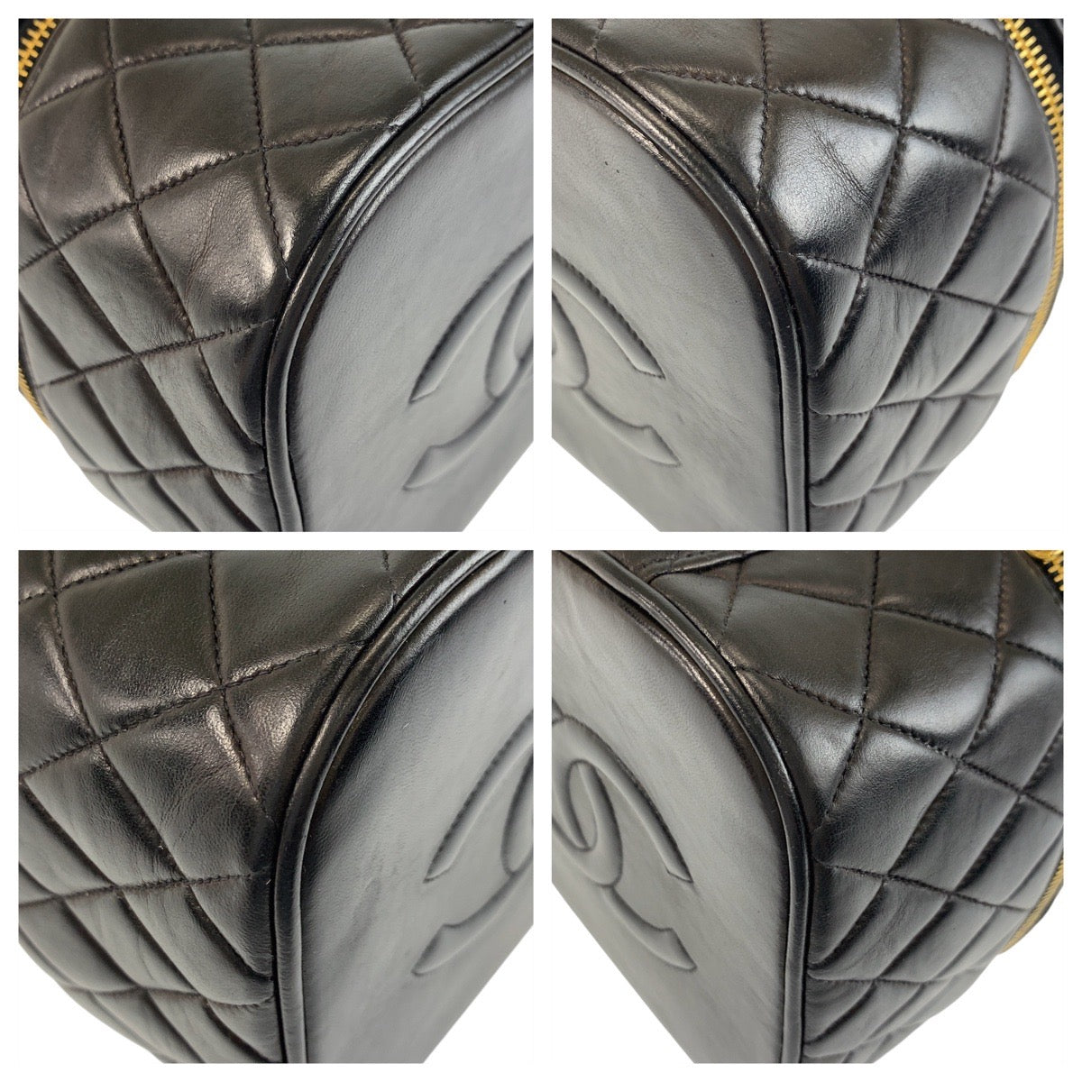 18350
CHANEL シャネル ヴィンテージ マトラッセ ブラック 黒 ゴールド金具 ラムスキン ハンドバッグ バニティバッグ レディース ABP98