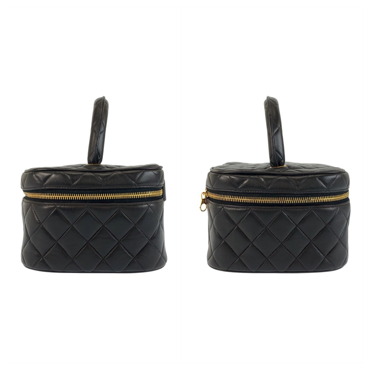 18350
CHANEL シャネル ヴィンテージ マトラッセ ブラック 黒 ゴールド金具 ラムスキン ハンドバッグ バニティバッグ レディース ABP98