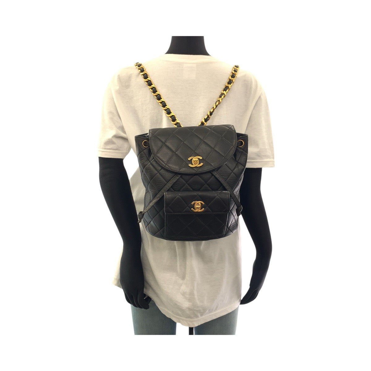 18353
CHANEL シャネル ヴィンテージ マトラッセ ダブルココマーク ターンロック チェーンショルダー ブラック 黒 ゴールド金具 ラムスキン リュック・デイパック バックパック  レディース ABP350