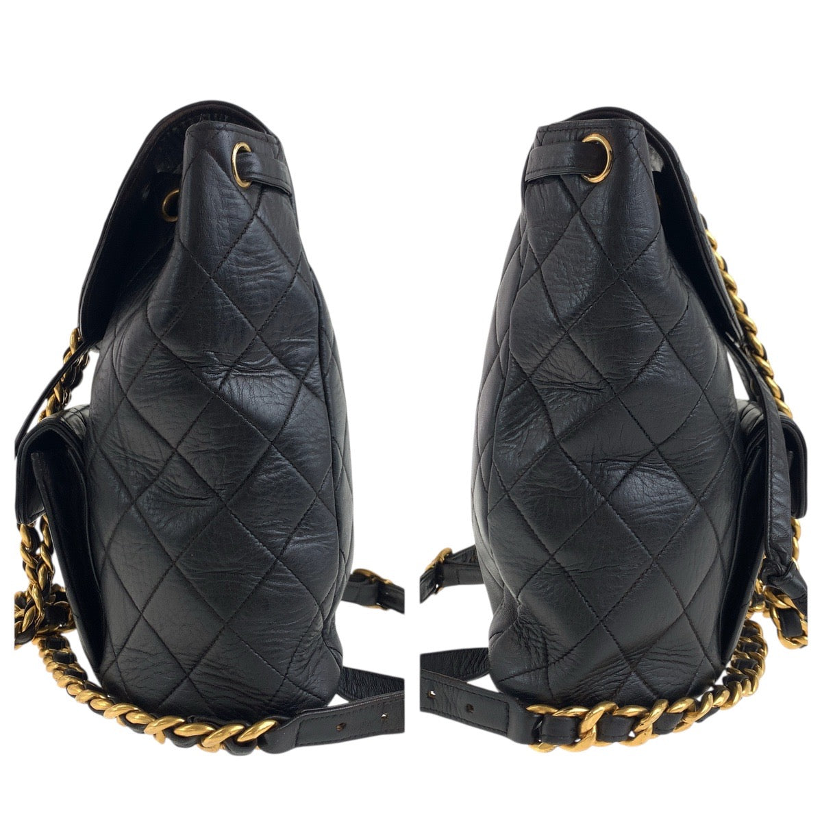 18353
CHANEL シャネル ヴィンテージ マトラッセ ダブルココマーク ターンロック チェーンショルダー ブラック 黒 ゴールド金具 ラムスキン リュック・デイパック バックパック  レディース ABP350