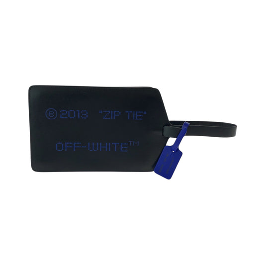 18354
OFF-WHITE オフホワイト ネームタグ ブラック 黒 ブルー ゴールド金具 レザー クラッチバッグ ハンドバッグ  メンズ A48