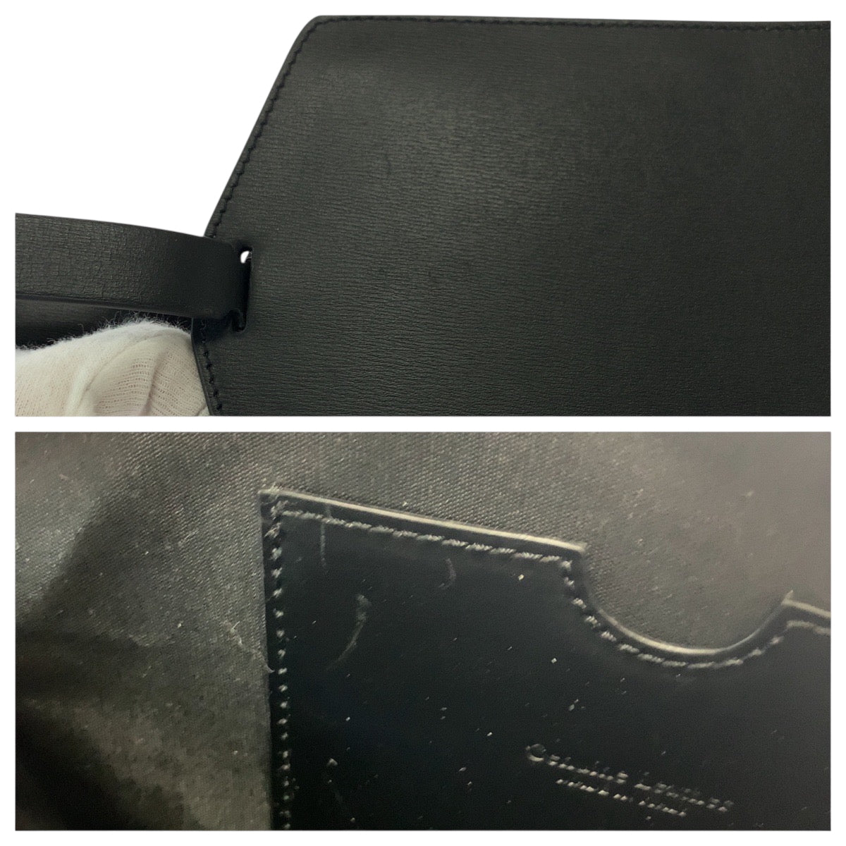 18354
OFF-WHITE オフホワイト ネームタグ ブラック 黒 ブルー ゴールド金具 レザー クラッチバッグ ハンドバッグ  メンズ A48