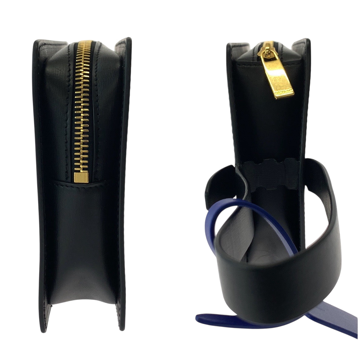 18354
OFF-WHITE オフホワイト ネームタグ ブラック 黒 ブルー ゴールド金具 レザー クラッチバッグ ハンドバッグ  メンズ A48