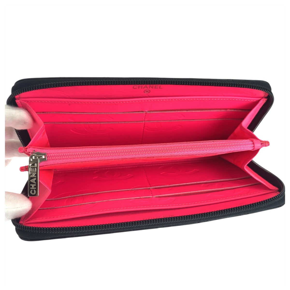 18355
CHANEL シャネル カンボンライン ココマーク ブラック 黒 シルバー金具 レザー / エナメル 長財布 ロングウォレット レディース A84