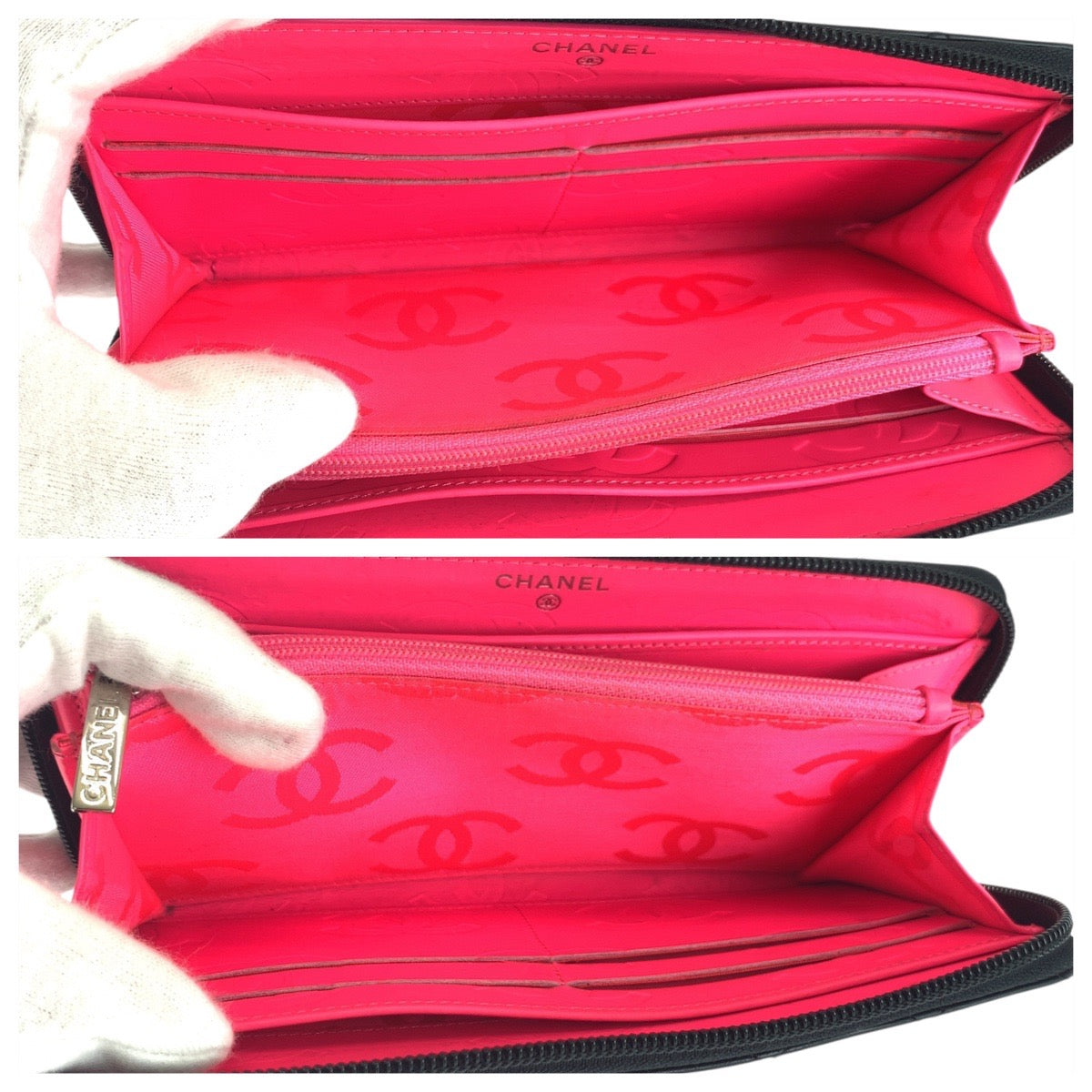 18355
CHANEL シャネル カンボンライン ココマーク ブラック 黒 シルバー金具 レザー / エナメル 長財布 ロングウォレット レディース A84