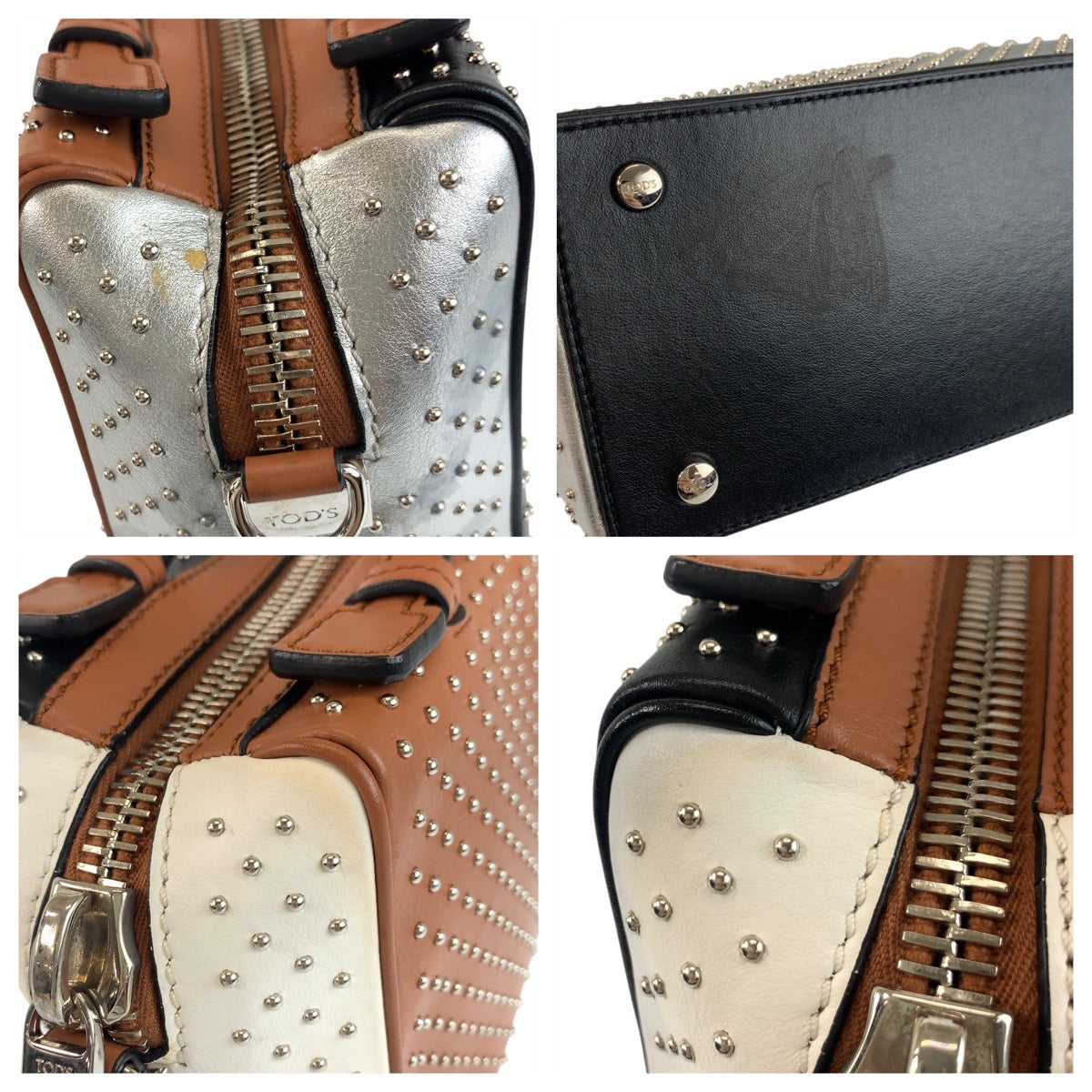 18356
TOD’S トッズ ゴンミーニ ブラウン ブラック シルバー金具 レザー ショルダーバッグ ハンドバッグ 2way  レディース A45