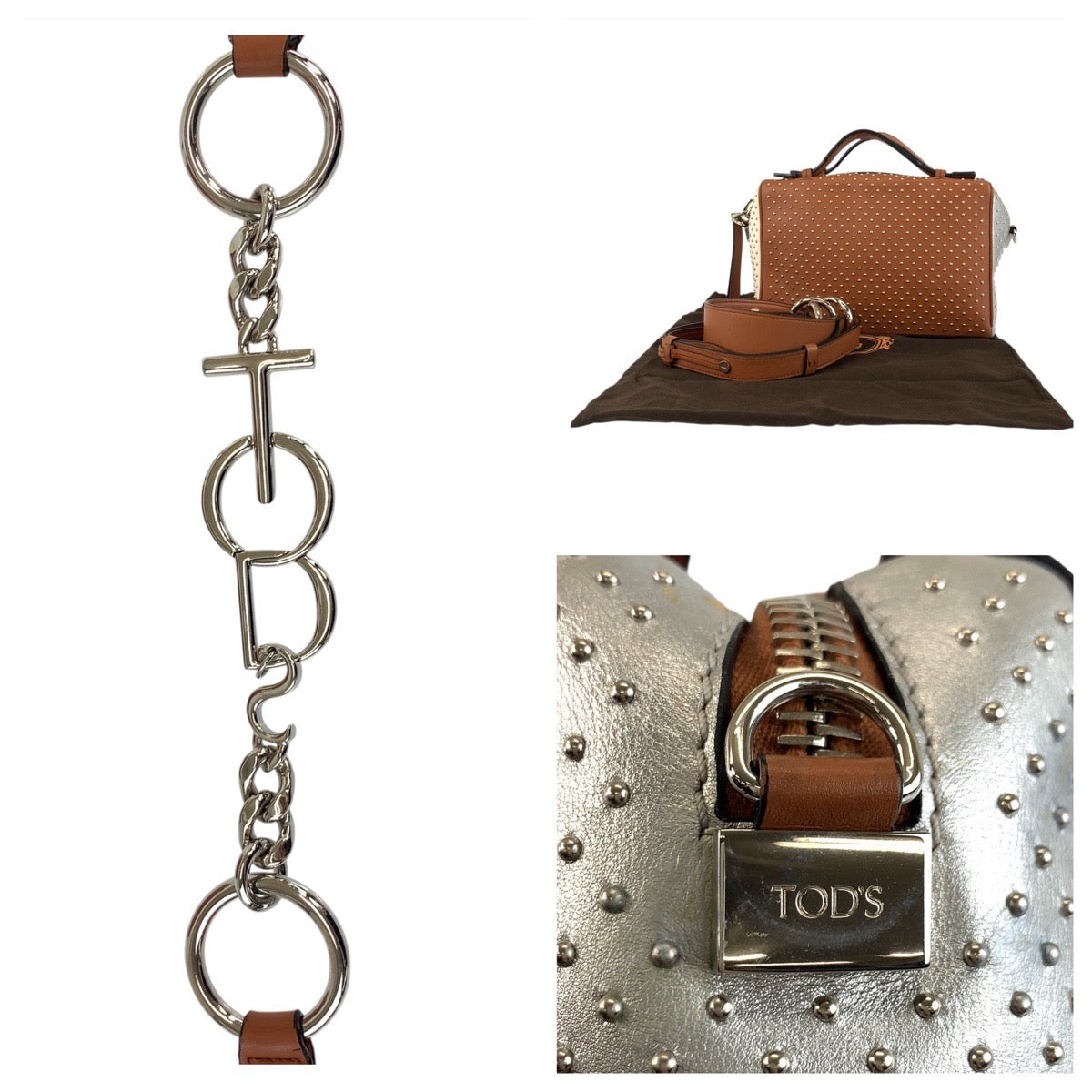 18356
TOD’S トッズ ゴンミーニ ブラウン ブラック シルバー金具 レザー ショルダーバッグ ハンドバッグ 2way  レディース A45