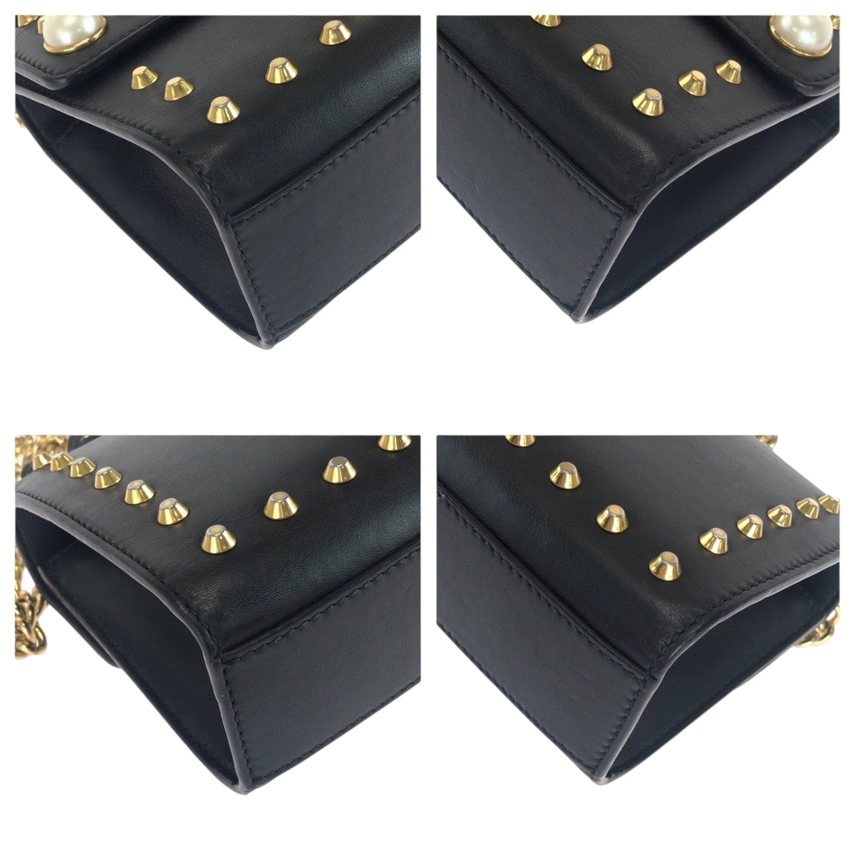 18357
GUCCI グッチ スタッズ パール ブラック 黒 ゴールド金具 レザー 432182 チェーンショルダーバッグ ポシェット  レディース ABP100