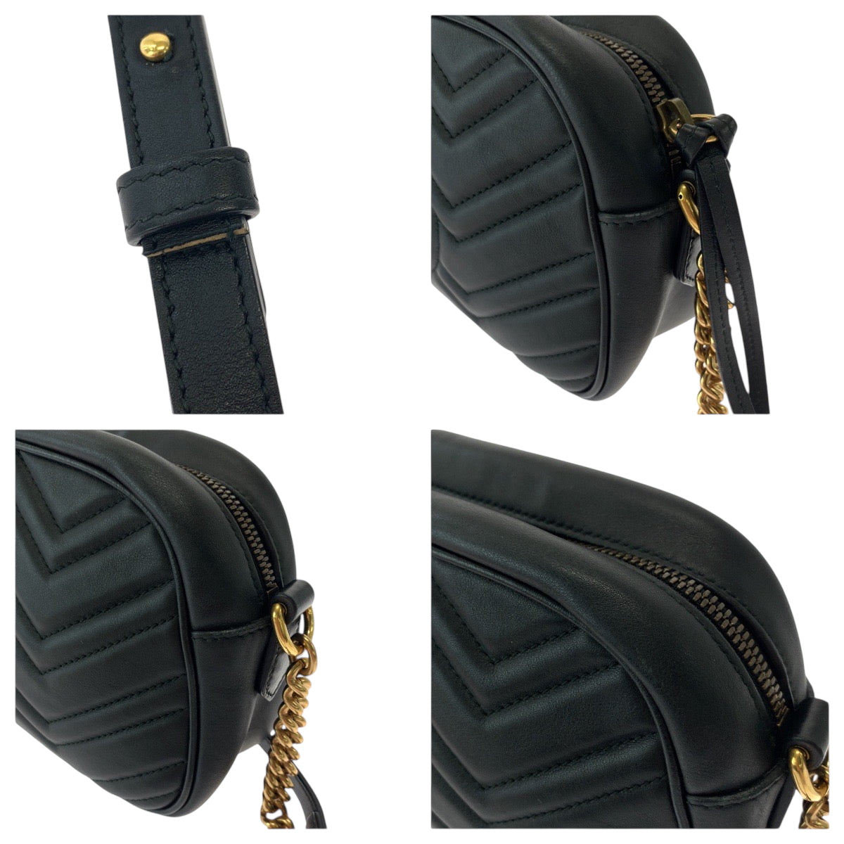 18358
GUCCI グッチ GGマーモント キルティング ブラック 黒 ゴールド金具 レザー 447632 ショルダーバッグ ポシェット  レディース