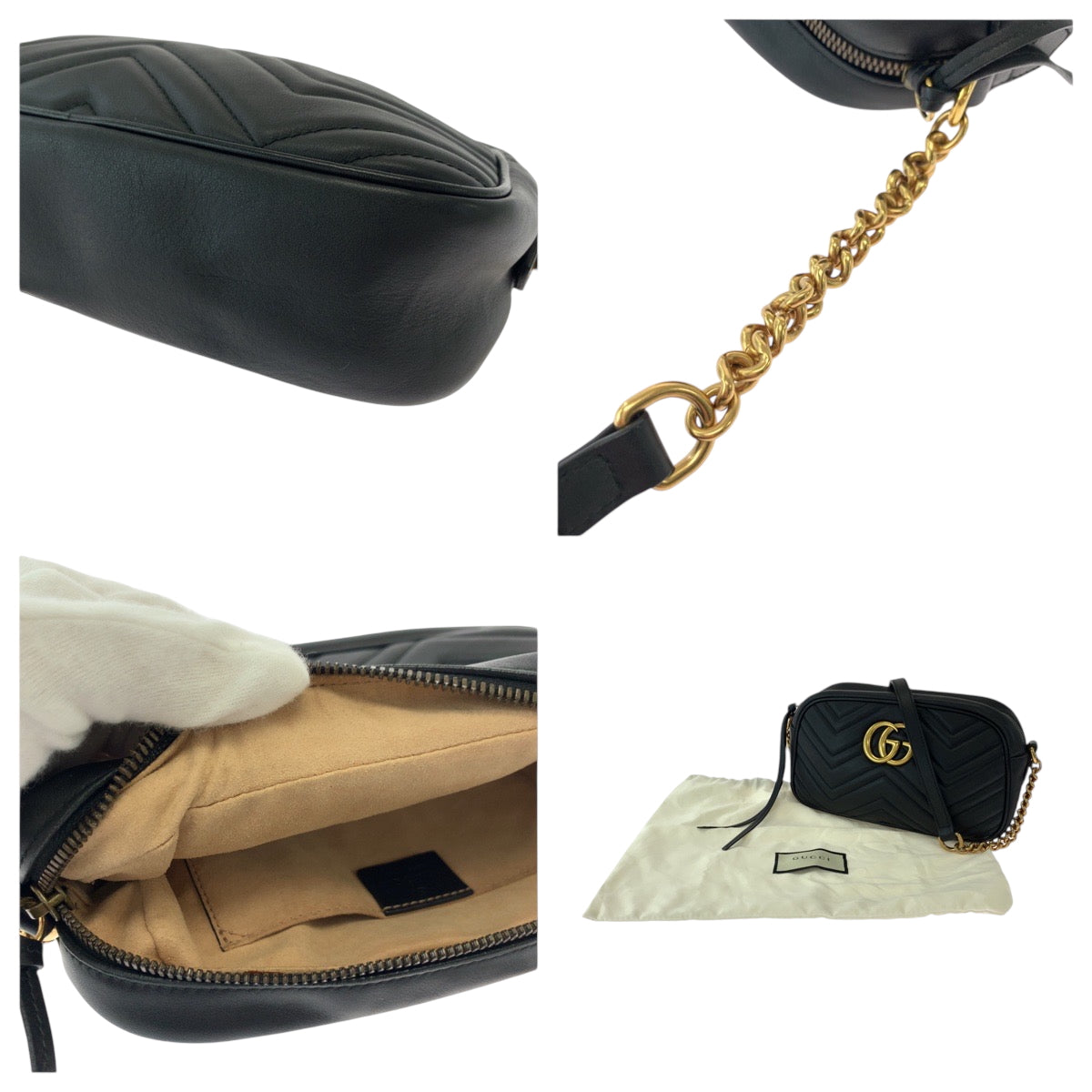 18358
GUCCI グッチ GGマーモント キルティング ブラック 黒 ゴールド金具 レザー 447632 ショルダーバッグ ポシェット  レディース
