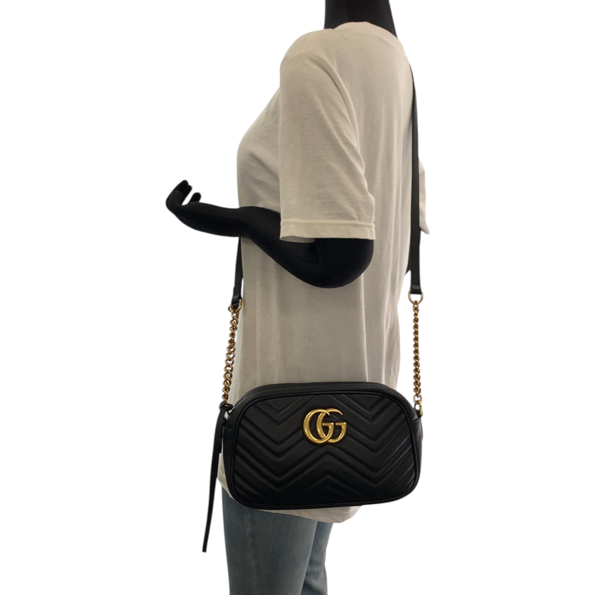 18358
GUCCI グッチ GGマーモント キルティング ブラック 黒 ゴールド金具 レザー 447632 ショルダーバッグ ポシェット  レディース