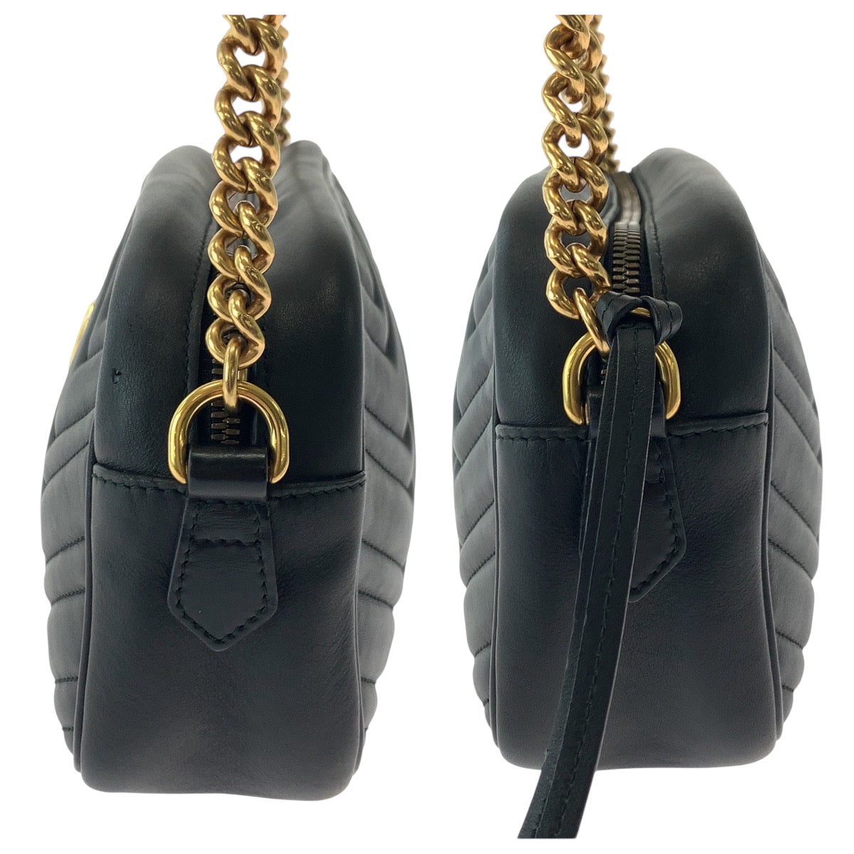 18358
GUCCI グッチ GGマーモント キルティング ブラック 黒 ゴールド金具 レザー 447632 ショルダーバッグ ポシェット  レディース
