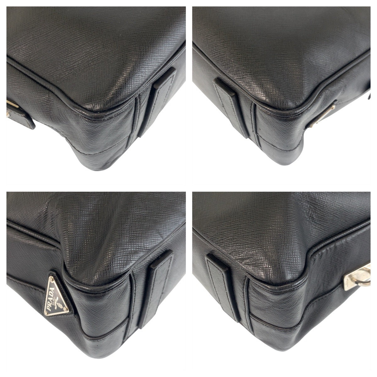 18359
PRADA プラダ サフィアーノ ブラック 黒 シルバー金具 レザー ビジネスバッグ ブリーフケース  メンズ AB52