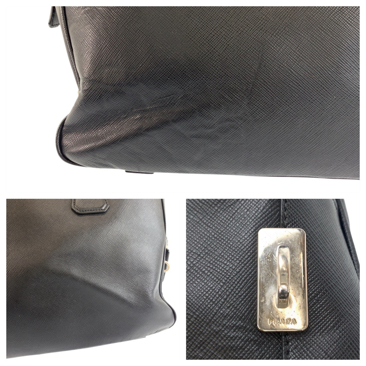 18359
PRADA プラダ サフィアーノ ブラック 黒 シルバー金具 レザー ビジネスバッグ ブリーフケース  メンズ AB52