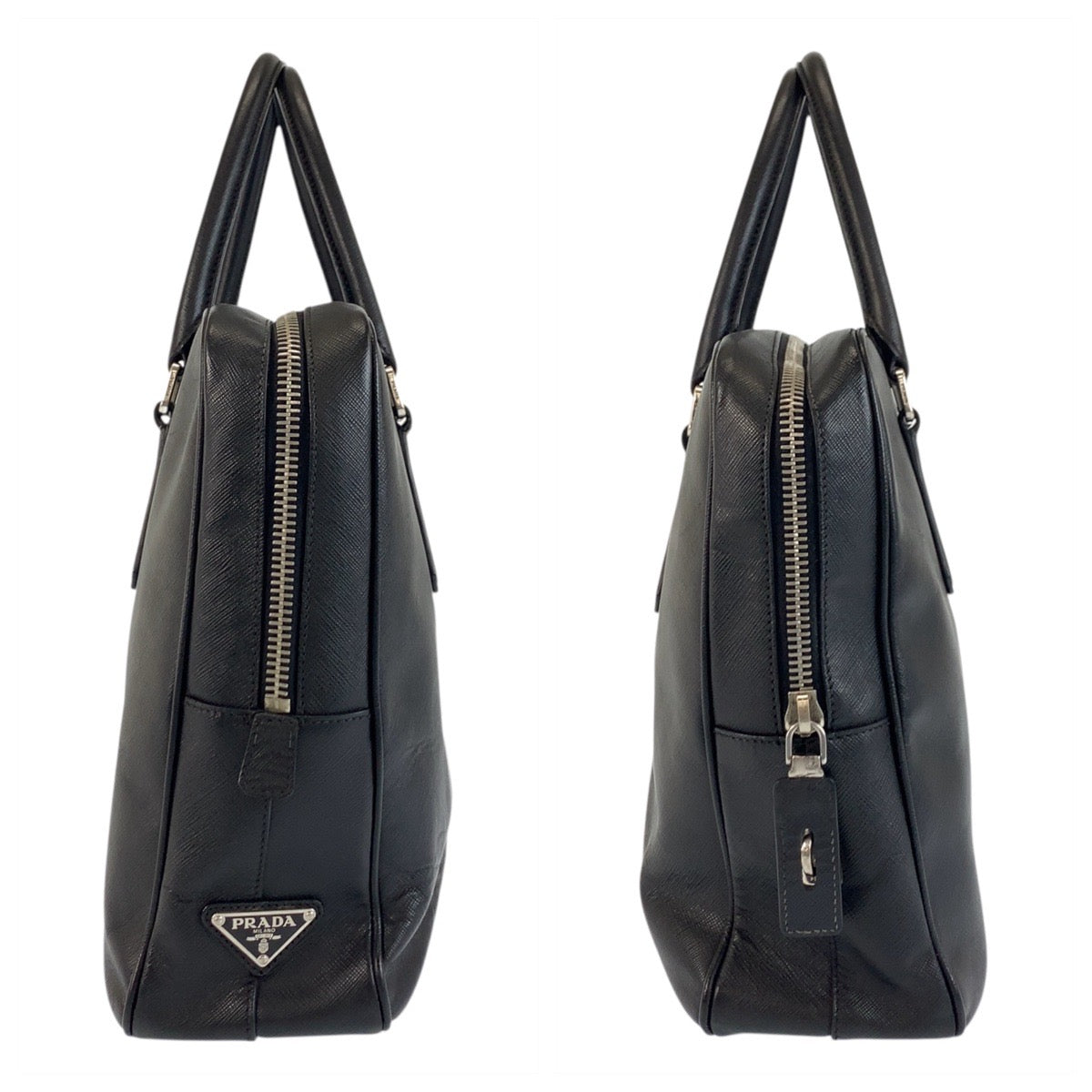 18359
PRADA プラダ サフィアーノ ブラック 黒 シルバー金具 レザー ビジネスバッグ ブリーフケース  メンズ AB52