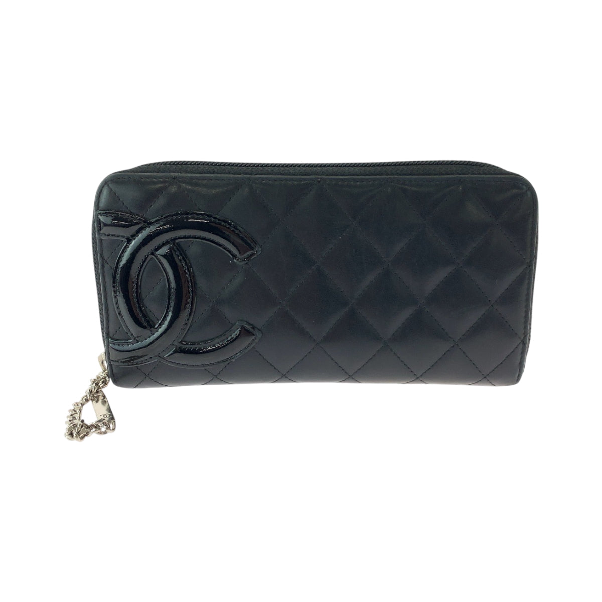 18360
CHANEL シャネル カンボンライン ココマーク ブラック 黒 シルバー金具 カーフ 長財布 ラウンドファスナー  レディース AB38
